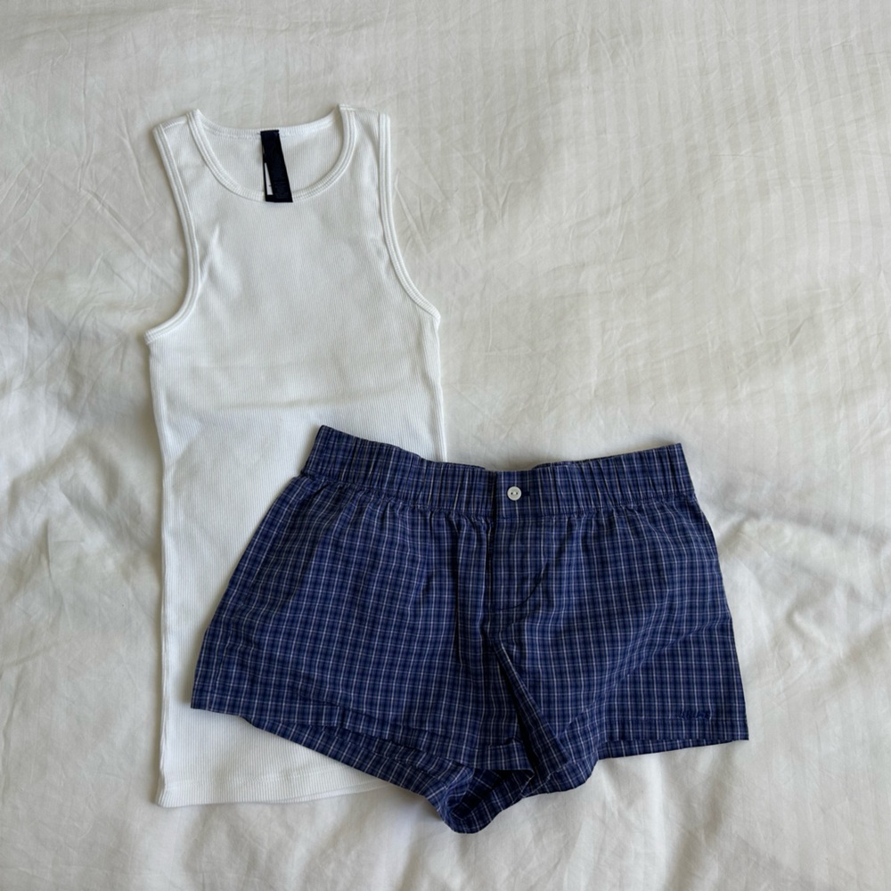 SKIMS COTTON POPLIN
BOXER SLEEP SET navy